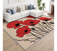 Alfombra lavable de 180 x 240 cm, diseño de amapola, pelo corto, elegante, con flores, para habitación infantil, antideslizante, suave, fácil de limpiar, para salón, dormitorio, cocina