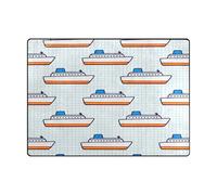 Alfombra lavable de 4 x 5 pies, cómoda alfombra de sala de estar para zonas de alto tráfico en sala de estar, dormitorio (4 x 5 pies, natural), diseño de caricatura Big Ship
