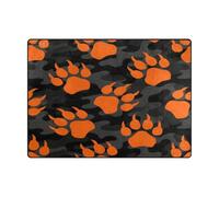 Alfombra lavable de 4 x 5 pies, cómoda alfombra para sala de estar, dormitorio, comedor, granja, guardería, oficina en casa (4 x 5 pies, natural), huella de animal, oso, naranja y negro