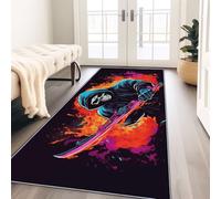 Alfombra lavable de 50 x 150 cm, antideslizante, moderna, colorida, para entrada, alfombra de pasillo y guadaña de la muerte, de pelo bajo, con grafiti de acuarela para pasillo, mesita de noche y