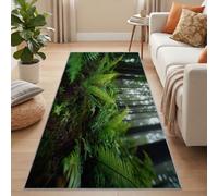 Alfombra lavable de paisaje natural, 60 x 120 cm, suave, de pelo corto, verde, para dormitorio, comedor, bosque tropical primitivo, helechos, plantas, antideslizante, para entrada, cocina, entrada