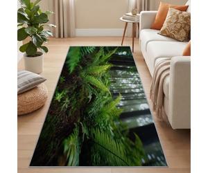 Alfombra lavable de paisaje natural, 60 x 120 cm, suave, de pelo corto, verde, para dormitorio, comedor, bosque tropical primitivo, helechos, plantas, antideslizante, para entrada, cocina, entrada