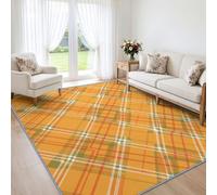 Alfombra lavable de tartán escocés amarillo mostaza 180 x 270 cm | Alfombrilla antideslizante suave de pelo bajo con tartán británico amarillo ocre para dormitorio, comedor, pasillo