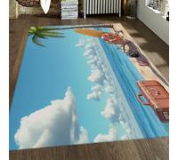 Alfombra Lavable en la Zona de Vacaciones Tropical, Cielo Azul Brillante, mar cocotero, Paisaje en la Playa, Alfombra Antideslizante de Pelo bajo para Dormitorio del salón 80x120cm