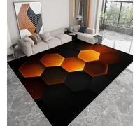 Alfombra lavable en lavadora 60 x 90 cm, alfombra antideslizante y anti-pelusa geometría brillo hexágonos cuadrados - moqueta suave abstracto futurista para salón dormitorio comedor pasillo y cocina