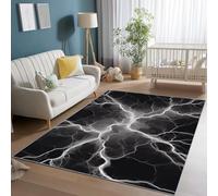 Alfombra Lavable Fantasía Rayo Líneas Texturas Estampado Alfombra Antideslizante para Salón Dormitorio, 60 x 110 cm Resistente a Las Manchas Alfombras para Oficina Comedor, Negro Blanco
