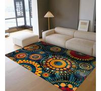 Alfombra Lavable Floral Vintage Respaldo Antideslizante moqueta Pelo bajo salón Comedor Oficina casa Dormitorio Girasol Bohemio 60x90cm