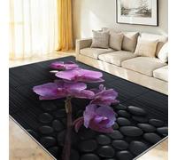 Alfombra lavable genérica para salón, 160 x 230 cm, moderno Zen Floral Orquídeas guijarros alfombra antideslizante pelo Ras para habitación infantil, oficina y adolescentes, decoración del hogar