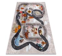 Alfombra lavable JUNIOR 51986.803 Vías del tren locomotora para niños antideslizante - gris 140x190 cm