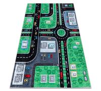 Alfombra lavable JUNIOR 52052.802 Ciudad calles para niños antideslizante - verde / negro 120x170 cm