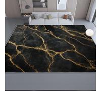 Alfombra Lavable Lavadora 140 x 200 cm, Salón Dormitorio Antideslizante Estampados Moderno Lujoso Mármol - Negro Dorado Alfombra de Franela Suave para Pasillo de Entrada