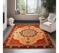 Alfombra Lavable máquina 120 x 170 cm, Pelo Corto Antideslizante para salón Dormitorio Estampado Pintura Al Óleo Floral Tradicional Y Exquisita, Resistente a la Suciedad decoración del hogar, Rojo
