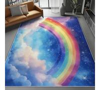 Alfombra Lavable máquina 140 x 200 cm, Pelo Corto Antideslizante para salón Dormitorio Estampado Cielo Nocturno Mágico De Dibujos Animados, Resistente a la Suciedad decoración del hogar, Azul