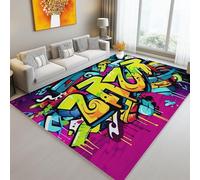 Alfombra Lavable máquina Letras De Arte Callejero De Grafiti, Pelo Corto Antideslizante para salón Dormitorio Estampado 120 x 170 cm, Resistente a la Suciedad decoración del hogar, Vistoso