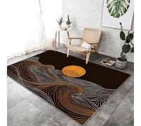 Alfombra Lavable, Minimalismo Olas Sol Tema Marrón Oscuro Naranja Estampado Alfombra de Pelo Corto Antiincrustante Antideslizante Suave, para Dormitorio Cocina, 120 x 180 cm