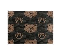 Alfombra lavable minimalista de 4 x 5 pies para sala de estar, habitación de niños, decoración del hogar (4 x 5 pies, natural), huella de animal, oso, café y negro