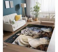 Alfombra Lavable Naturaleza Animales Tigre Hojas Caídas Estampado Alfombra Antideslizante para Salón Dormitorio, 80 x 150 cm Resistente a Las Manchas Alfombras para Oficina Comedor, Blanco Marrón