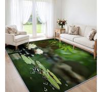 Alfombra lavable nenúfar Ficción Hoja de Bambú 120 x 170 cm Alfombra Salón | Dormitorio, Cocina, Comedor, Oficina, Zen Chino Tranquilo, Lavable a máquina, Cerdas Cortas, Antideslizante