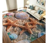 Alfombra lavable para dormitorio, sala de estar, 80 x 150 cm, moderna, de pelo corto, suave, de lana sintética, diseño de concha, estrella de mar, antideslizante, para comedor, cocina, fácil de