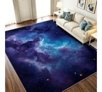 Alfombra lavable para dormitorio, sala de estar, 80 x 150 cm, moderna, suave, pelo corto, lana sintética, diseño de nebulosa, color morado estrellado, antideslizante, para comedor, cocina, fácil de