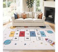 Alfombra Lavable para Sala de Estar 140 x 200 cm, Beige - Alfombra Antideslizante al desprendimiento Minimalista Era Espacial Cuadros Rayuela Alfombras Estampadas para el hogar la Oficina