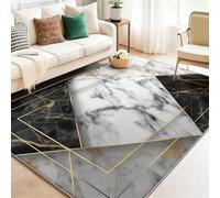 Alfombra Lavable para Sala de Estar 160 x 230 cm, Negro - Alfombra Antideslizante al desprendimiento Abstracto Lujoso Geométrico Mármol Alfombras Estampadas para el hogar la Oficina