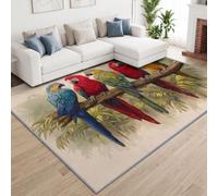 Alfombra lavable para sala de estar, dormitorio, 60 x 90 cm, diseño de ramas de loro, suave, de pelo bajo, antideslizante, con animales realistas, para cocina, oficina, baño, habitación de los niños