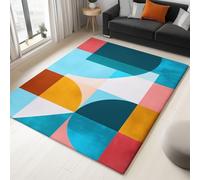 Alfombra lavable para sala de estar, multicolor, 140 x 200 cm, suave, antideslizante, pelo corto, minimalista, moderno, formas geométricas, resistente a las manchas, para cocina, habitación de niños y