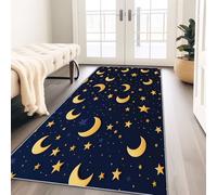 Alfombra lavable para sala de estar - Simplicity Celestial Bodies Stars Moon antideslizante lavable alfombra de juego de vida silvestre para pasillo cocina junto al sofá, negro y amarillo franela