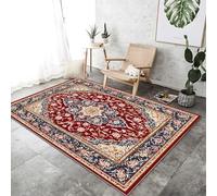 Alfombra Lavable, Patrón Floral Tradicional Persa Tema Rojo Dorado Estampado Alfombra de Pelo Corto Antiincrustante Antideslizante Suave, para Dormitorio Cocina, 160 x 230 cm