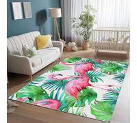 Alfombra Lavable Plantas Tropicales Flamenco Hojas De Palmera Estampado Alfombra Antideslizante para Salón Dormitorio, 80 x 150 cm Resistente a Las Manchas Alfombras para Oficina Comedor, Rosa Verde