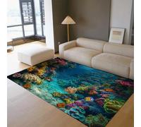 Alfombra Lavable salón 140x200 Alfombra Blanda Dormitorio Comedor alfombras Pelo bajo habitación Infantil Oficina casa Coloridas estampas submarinas Mundo alfombras Marinas Tropicales