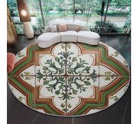 Alfombra Lavable Verde - Vintage Art Déco Azulejos Floral Alfombra Suave De Pelo Corto Estampada, Antideslizante 140 cm para Sala De Estar Dormitorio Oficina, Fácil De Limpiar