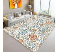 Alfombra Lavables 140 x 200 cm, Suave Antideslizante Pelo Corto No Suelta Pelusa Color Tierra Verde Alfombras William Morris Flores Hojas Estampadas, para Habitacion Comedor Dormitorio