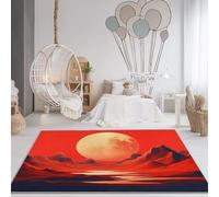 Alfombra Lavables 140 x 200 cm, Suave Antideslizante Pelo Corto No Suelta Pelusa Rojo Amarillo Alfombras Abstracto Luna Dunas De Arena Estampadas, para Habitacion Comedor Dormitorio