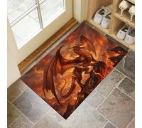 Alfombra Llamas Montañas Dragones De Fuego 45 x 75 cm, Antideslizante Fantasía Oscura Lavable Felpudo Entrada Casa, TTT Atrapapolvo Felpudo para Puertas Y Pasillos, Rojo Anaranjado