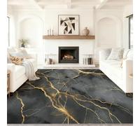 Alfombra Lujo Textura Irregularidad Vetas Pelo Corto Antideslizante Alfombra Negro Fácil de Limpiar Alfombras para Habitacion Comedor Dormitorio Cocina, 50 x 80 cm