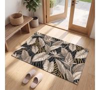 Alfombra Lujo Tropical Antideslizante Lavable en Lavadora, 60x120cm | Felpudo de Entrada Monstera Deliciosa Hojas Con Rayas Cebra con Microfibras Absorbentes para Perro, Entrada, Puerta y Pasillo