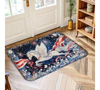Alfombra mágica de caballo, lazos festivos, fuegos artificiales, día de la independencia, esponja de pelo bajo, color azul, para interiores, no se desprende, para lavandería, baño, puerta, entrada
