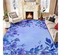 Alfombra Mariposas Acuarelas Plantas Flores Hojas Pelo Corto Antideslizante Alfombra Púrpura Fácil de Limpiar Alfombras para Habitacion Comedor Dormitorio Cocina, 50 x 80 cm