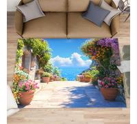 Alfombra mediterránea grande para sala de estar, 160 x 230 pulgadas, estilo callejón, alfombra romántica para dormitorio, lavable, antideslizante y suave para decoración del hogar