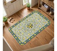 Alfombra mediterránea tradicional con diseño de hojas, color amarillo, de pelo bajo, suave, rectangular, resistente a las manchas, para sala de estar, dormitorio, dormitorio universitario, cocina