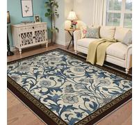 Alfombra mediterránea Vintage Bachelor Button Floral Alfombra Azul Marino Beige botánica Tapetes Antideslizantes de Pelo bajo para Entrada a la habitación de Invitados 60x90cm