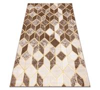 Alfombra MEFE moderna B400 Cubo geométrico 3D - Structural dos niveles de vellón beige obscuro 140x190 cm