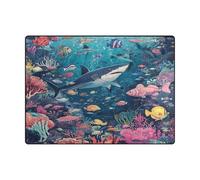 Alfombra minimalista de 4 x 5 pies para dormitorios para habitación de niños, decoración del hogar (4 x 5 pies, natural), ilustración de peces con temática oceánica