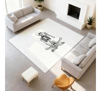 Alfombra minimalista gótica de dibujos animados, 120 x 160 cm, cabeza de muerte, en meditación, color blanco y negro, para dormitorio, alfombra lavable suave, antideslizante, alfombra de pelo ras