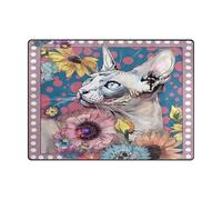 Alfombra minimalista grande de 4 x 5 pies para niños para zonas de alto tráfico en sala de estar, dormitorio (4 x 5 pies, natural), gato bohemio simple