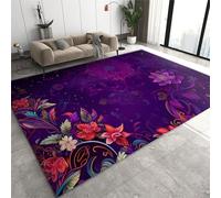 Alfombra Modern Rug Gallery Gradient Floral Rugs, Modern Black Rug, Low-Pile Floor Carpet Easy Care Machine Washable for Bedroom Living Room Dining Room Entryway Laundry Room Playroom Apartment-60 x 1