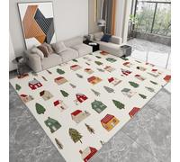 Alfombra Moderna 100 x 160 cm Lavable a Máquina, Alfombra de Pelo Corto Antideslizante Dibujos Animados - Moqueta Resistente Vintage Arquitectura Casa Árboles para Salón Dormitorio Comedor Oficina