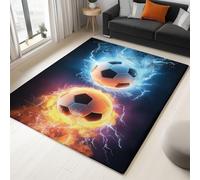 Alfombra Moderna 120 X 170 Cm Diseño Deportes Relámpagos Fútbol Naranja Azul, Tapete Lavable A Máquina Antideslizante, Pelo Corto Suave para Dormitorio, Comedor, Sala O Pasillo